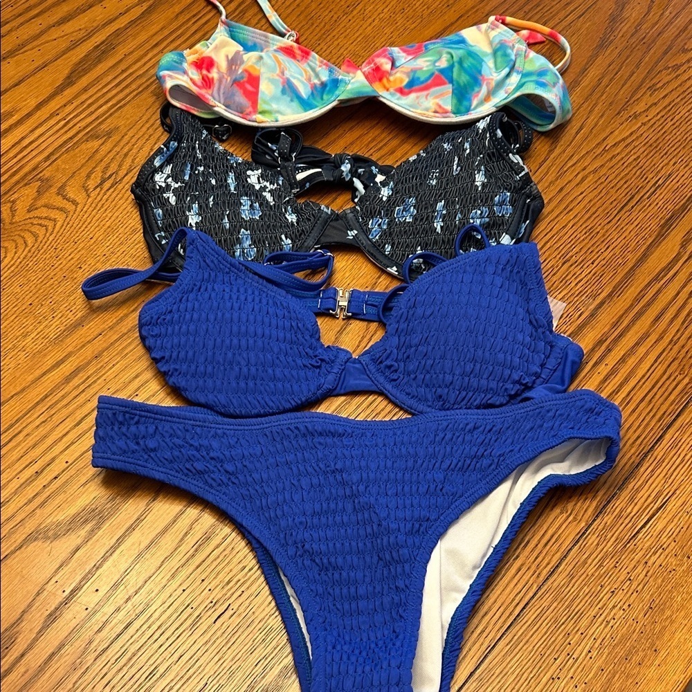 SHEIN Blue and Black Bikini Set